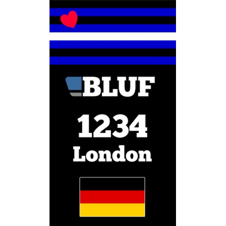 Slider "Leather Pride" con numero BLUF, bandiera della città e del Paese